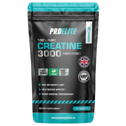 Creatine Monohydrate 3000mg - 90 Vegan Tablets - Boost Gym Energy Supplement for Men & Women for Workout - Micronised Creatine Powder Capsules Alternative - Vegan & Keto Unflavoured by PROELITE