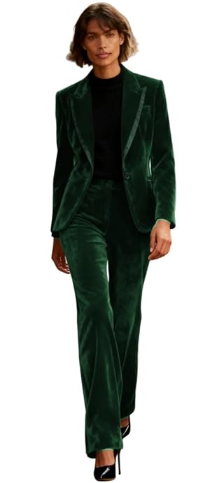 Velvet Pants Suit for Women 2 PC One Button Business Suit Christmas Blazer Pants Set Prom Tuxedos