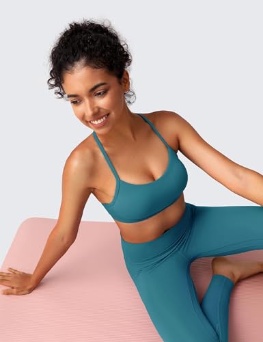 Image of BAYDI Clouduxi Y Back Sports Bra for Women-Low Impact Padded Spaghetti Strap Yoga Bras Workout Gym Crop Tank Lake Blue