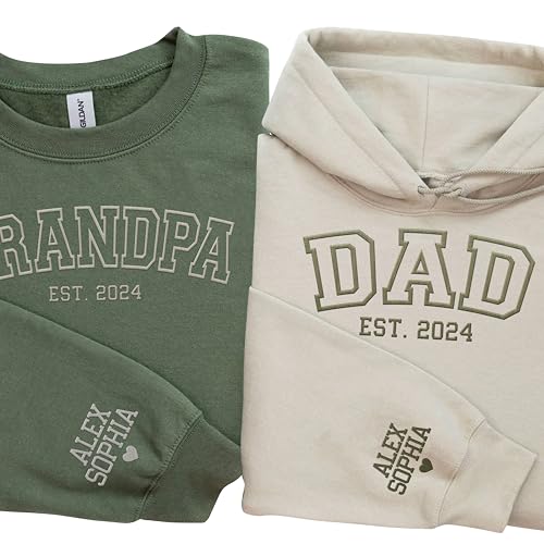 Custom Dad Sweatshirt, Dad Est 2024 Embroidered, Dad Sweatshirts For Men, Custom Dad Sweater, Fathers Day Sweatshirt with Kid Names on Sleeve, Fathers Day Gifts For Dad Customized