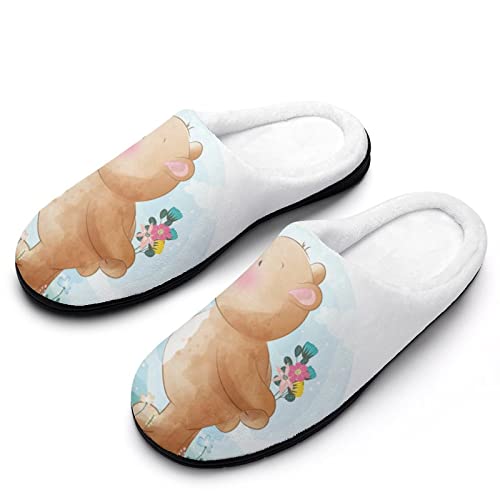 Chaussons en coton pour femme motif ours et papillons avec semelle antidérapante
