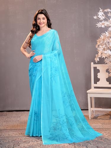 Image of Garden Vareli Floral Print Chiffon Saree