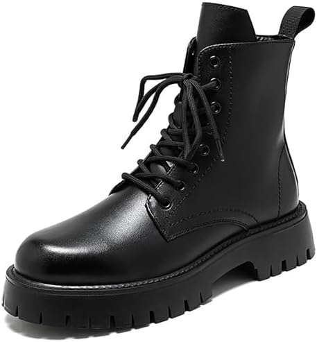 Men'S Black Patent Leather Platform Combat Boots Fashion Side Zip...