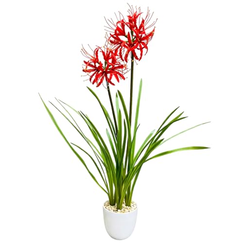 RUMEAVAO Artificial Red Spider Lily Potted Plant, Lycoris Radiata