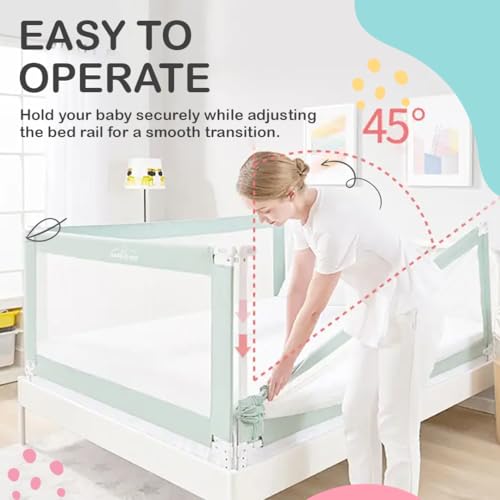 Image of Safe-O-Kid 1-Year Warranty 6 Feet /180 Cms Metal Baby Bed Rail with 28 Level (Extra Secure) Adjustable Height, Baby Safety Bed Railing for Secure Sleep, Bed Guard for Babies, Green-Pack of 3