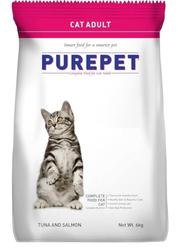 Purepet Adult Dry Cat Food 6kg | Tuna & Salmon Flavour | Taurine for Heart Health | Healthy Skin & Coat | Controls Urinary pH | Hairball Protection