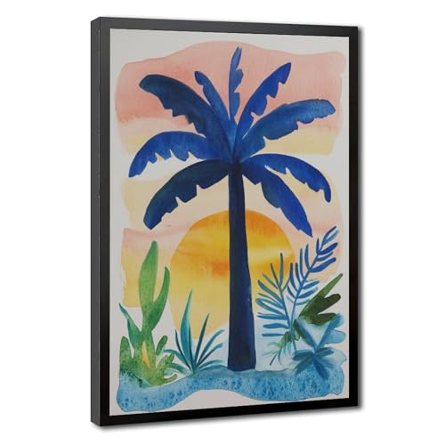 Tableau palmiers tropicaux aquarelle 40x61 cm pour deco salon