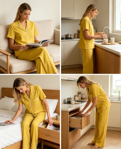 Image of SWOMOG Women Pajama Sets Two-Piece Nightwear Short Sleeve Sleepwear Button Down Pj Lounge Sets with Long Pants