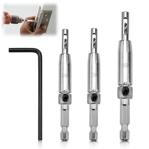 ltteea 3PCS Hinge Drill Bit Set,Self-Centering Pilot Hole Drill Bits for Doors Windows Cabinets,1/4'' Hex Shank High Speed Steel Metric Sizes(2.4mm/2.8mm/3.6mm) Hinge Jig Drill Bit Set for Accurate Hinge