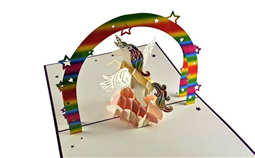 Igifts And Cards Friendly Unicorn 3D Pop Up Greeting Card - Mystics, Pointed Spiraling Horn, Rainbow, Awesome, Half-Fold, Happy Birthday, Fun, Any Occasion, Friendship, Thank You, Just Because, Love #TOP4