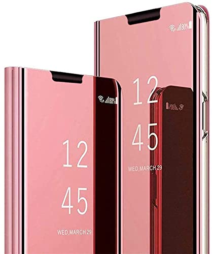 Dclbo Hülle für Samsung Galaxy S20, Handyhülle Spiegel Schutzhülle Hart PC Plastik Hülle Mirror Flip Case PU Leder Tasche Dünn Standfunktion Klapphülle für Samsung Galaxy S20-Rose Gold Cover