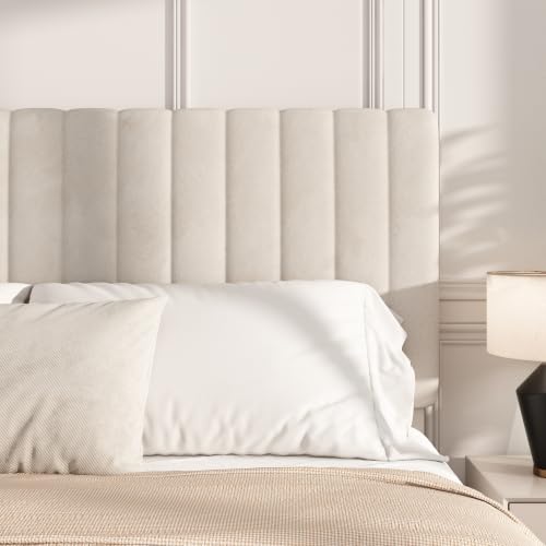 Mxhtcewz King Velvet Bed Frame with Vertical Channel Tufted Headboard Beige by Mxhtcewz - Used condition - Image 6