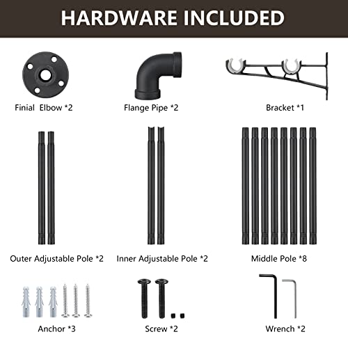 Industrial Double Curtain Rods, Black Curtain Rods For Windows 28 To 102 Inch, 1 Inch Wrap Around Window Double Curtain Rod, Adjustable Outdoor Curtain Rods Set, Blackout Rustic Farmhouse Curtain Rod #TOP5