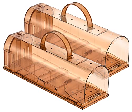 CGZZ Mouse Trap 2 Pack, Reusable Rodent Trap 20cm Large, Mice Catcher Live, Pets Children Friendly, Anti-Broken tail Design, Indoor Outdoor Use, Washable, Large Live Space No Kill