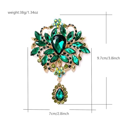 Image of LAXPICOL Wedding Bridal Big Brown Crystal Rhinestone Bouquet Brooch Pin for Women Golden Tone