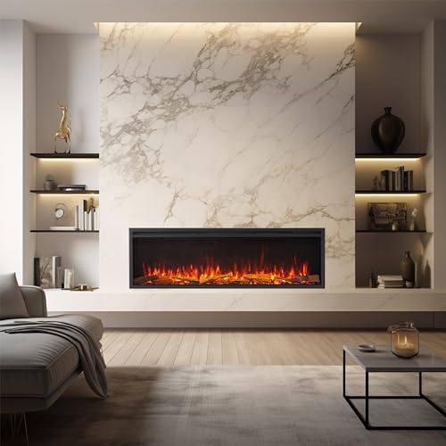LegendFlame 60" W Smart Wall Mount & in Wall Recessed Electric Fireplace Insert, Heater 750W/1500W, Multi Colors of Flame & Fuel Bed, Alexa/Google Assistant Enabled