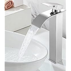 FAOKZE Grifo de lavabo, de baño, de cascada, con bonito diseño, para agua fría y caliente,Cromo