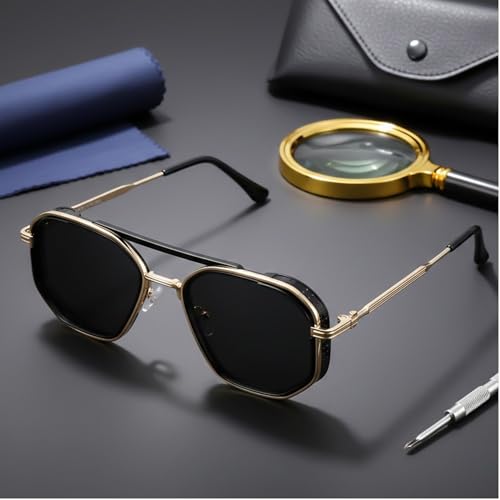 Image of Vintage Steampunk Sunglasses for Men & Women - Retro Hexagonal Metal Frame Gothic Glasses with UV400 Protection - Non-Polarized Fashion Eyewear