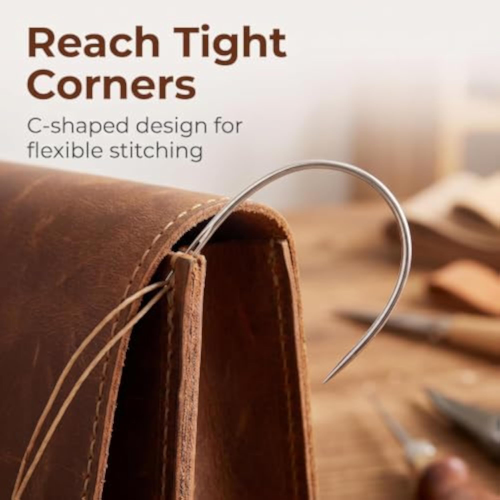 4 Pcs Silver Curved Leather Hand Sewing Needles