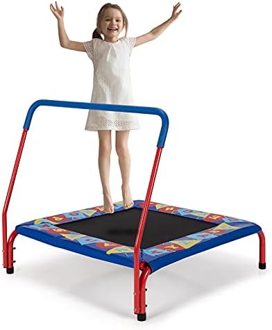 COSTWAY Mini Trampoline, Kids Exercise Rebounder with Foam Handrail and Safety Padded Cover, Toddler Square Trampolines for Indoor Outdoor (36 Inch)