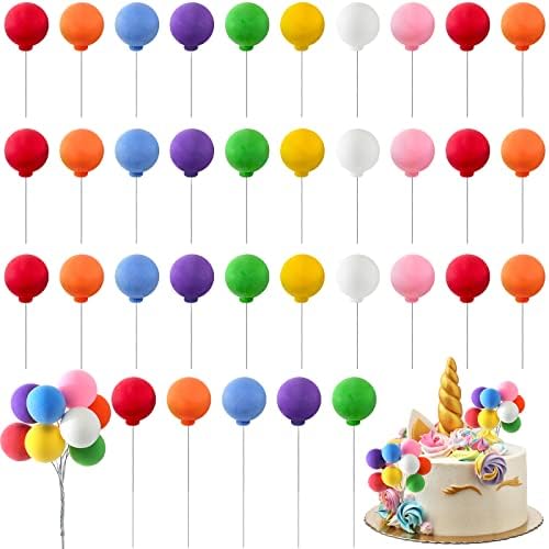 40 Pieces Mini Balloon Cake Toppers Colorful Rainbow Cake Topper Round Clay Balls Cupcake Toppers for Rainbow Unicorn Birthday Baby Shower Wedding Christmas Party Cake Decorations