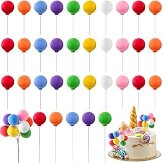 40 Pieces Mini Balloon Cake Toppers Colorful Rainbow Cake Topper Round Clay Balls Cupcake Toppers for Rainbow Unicorn Birthday Baby Shower Wedding Christmas Party Cake Decorations
