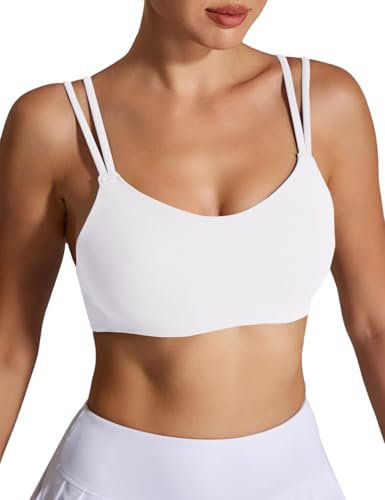 Image of Yoga Sports Workout Bras for Women Seamless Molded Cup Spaghetti Double Strap Bra Wirefree Scoop Neck Tank Top Bras