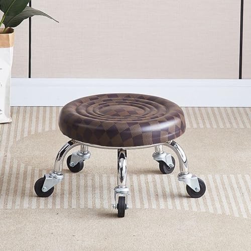 HIQACTLIF Taburete Bajo con Ruedas, Marco De Hierro Asiento con Ruedas Cuero De PU Suave Ruedas De Hierro Lisas Giratorias De 360 ​​​​Grados For Jardín Hogar Oficina Masaje Garaje Tienda Fitness