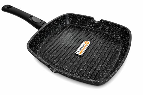 Cflagrant® Poêle à Griller 28cm Façon Pierre Manche Amovible Tous Feux dont Induction sans PFOA Cuisson sans Matière Grasse Revêtement Anti-adhérent...