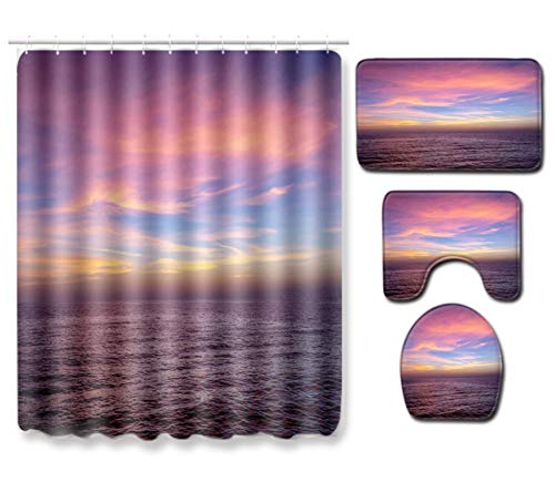JZZCIDGa Rosa Wolke Meer Badezimmer Teppiche Set Sockel Teppich Deckel Toilettenbezug Badematte Wasserdicht Duschvorhang…