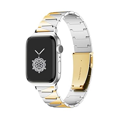 Kolgios 42/44/45mm Gold/Sliver Man UltraThin Stainless Steel Smartwatch Band Compatiable for Apple Watch Series8/7/6/5 Women Slim Durable Bracelet for Iwatch 8/7 Cover