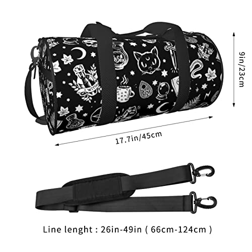 Sports Gym Bag For Men Women Skull Cat Moon Gothic Design Travel Duffle Bag Workout Bag Water Resistant Lightweight Durable Backpack Round Yoga Bag