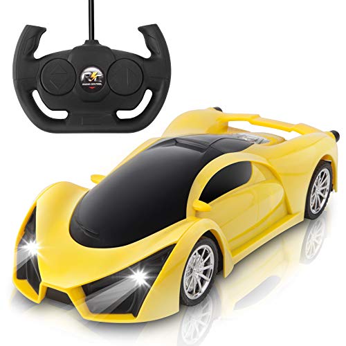 SVOOTAY Remote Control Car, Rc Car 1/16 Scale High Speed Super Racing Toy Vehicle, Yellow Electric Sport Hobby Toy Car with Led Headlight, Xmas Birthday Toy Gifts for Boys Kids
