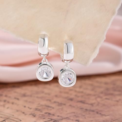 NIXMAX Trendy Silver Dangle Earrings for Women, Chunky Statement Round CZ by NIXMAX - Used condition - Image 4