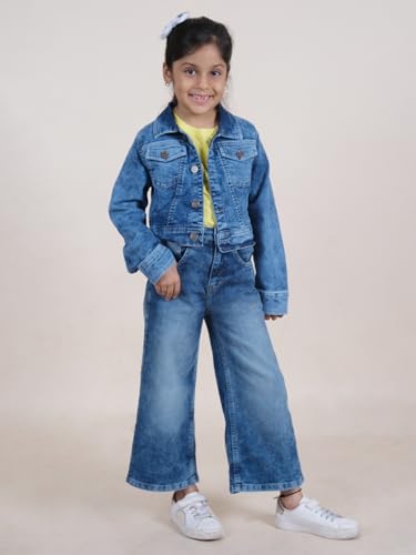 Image of Girls Full Sleeve Solid Crop Denim Jacket