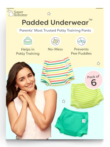 Image of superbottoms Padded Underwear for Babies & Toddlers, 3 Layers of Premium Cotton & DryFeel Layer, Ideal for Diaper-Free Time & Mess-Free Potty Training Pants, Pack of 6