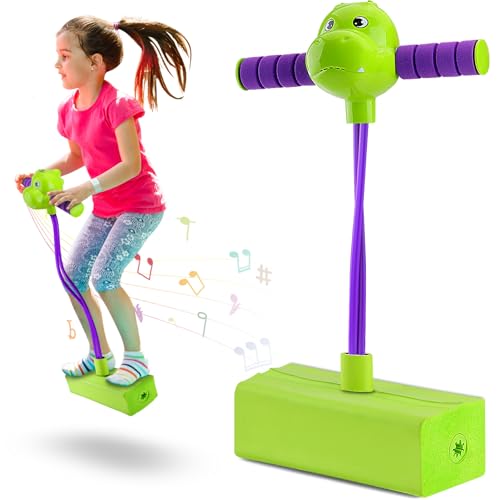 Dinosaur Pogo Stick Jumper Toy for Boys Girls 3, 4, 5, 6, 7 8 Years Old, Foam Pogo Stick Toys for Kids Up to 250Ib, Outdoor Outside Todller Birthday Gifts with Count, Music of Encouragement and Light