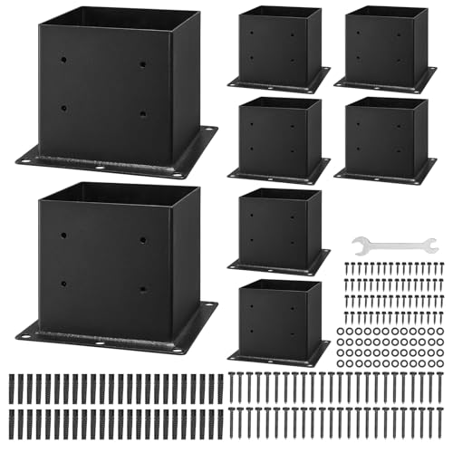 VEVOR 4x4 Post Base 8 Pcs, Inner Size 3.6x3.6 inch / 92x92 mm Post Brackets, Heavy Duty Carbon Steel Decking Posts, Wood Posts Brackets for Pavilion Deck Railing Support Deck Base Plate, Black by VEVOR - Image 3