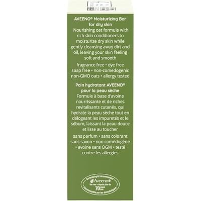 Aveeno Gentle Moisturizing Bar Facial Cleanser with Nourishing Oat for Dry Skin, Fragrance-free, Dye-Free, Soap-Free, 3.5 oz (Pack of 6)