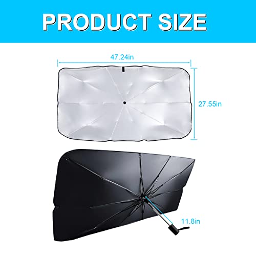 Car Windshield Sun Shade Umbrella, Foldable Sunshades Umbrella To Block Uv Rays, 360° Rotation Bendable Handle Sun Visor Protector For Front Windshield, Universal For Most Cars, Suv, Trucks （Black-2） #TOP1