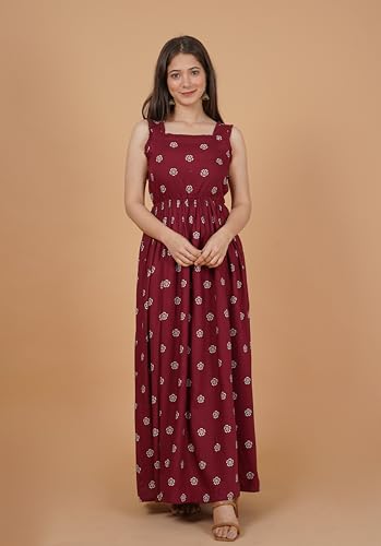 Image of New Rayon Printed Flared Maxi Dress for Women & Girl's | Women Flared Dress