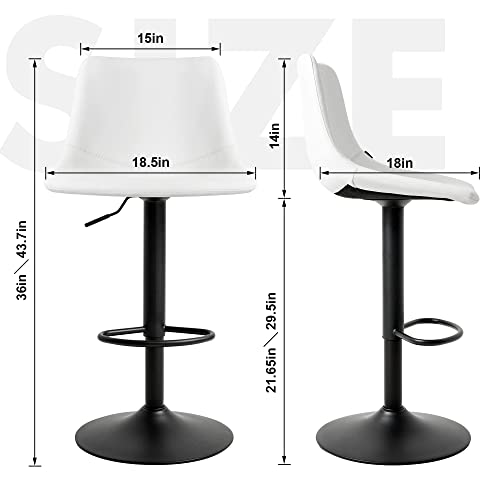 Aodrova Bar Stools Set Of 2, Modern Pu Leather Barstools Height Adjustable From 23" To 29",Swivel Bar Stools With Back For Kitchen Counter White #TOP6