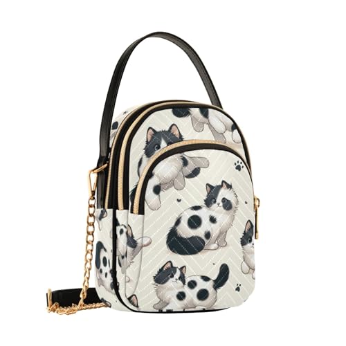 SUABO Crossbody Bag for Women, Lovely White Black Cat Phone Purse Detachable Chain Bag Shoulder Handbag Wallet