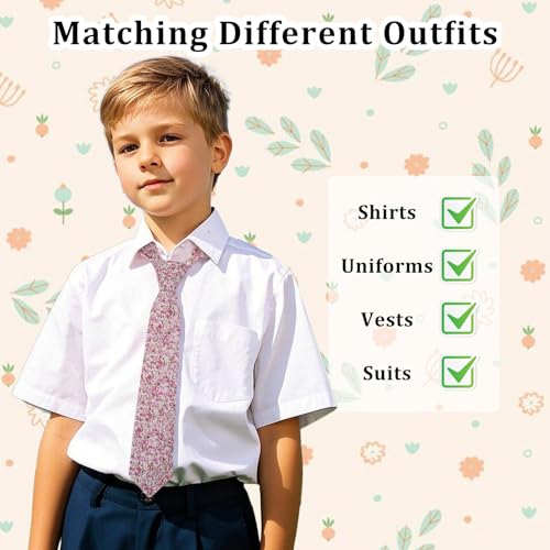 Boys Tie Floral Kids Ties Self-tied Cotton Ties for Boys, 2.36" Youth Tie for School Accessory Party Daily Graduation4