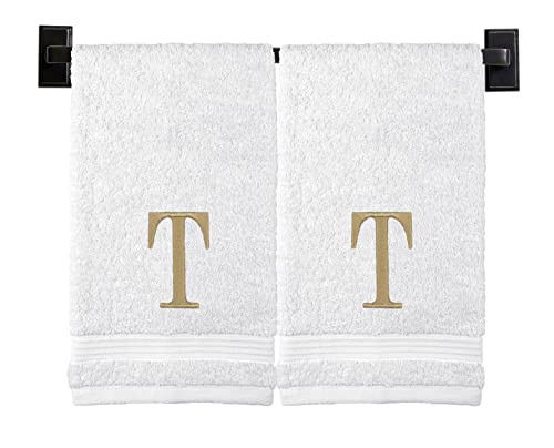 Custom Luxury Towels White Hand Towels for Bathroom with Monogram | Luxury Cotton Turkish Towels | Embroidered in USA | Set of 2 | Choose Set Color and Letter | A - Z | Modern Font
