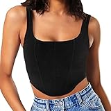MISSJOY Women's Summer Square Neck Sleevelss Ribbed Boned Zipper Back Bustier Corset Crop Tank Tops