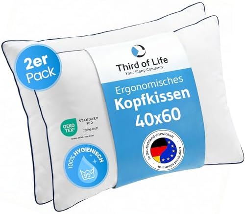 Kopfkissen 40x60 cm inSPIRO 2er Set, ergonomisches Schlaf-Kissen Doppelpack | 40 x 60 pillow für Seitenschläfer, Rückenschläfer, Bauchschläfer, Nackenstützkissen von Schlafexperten