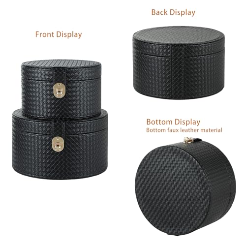 ELPMD Large Leather Decorative Boxes Set of 2 Round Hat Box Bin Basket with Lid for Shelf Coffee Table Storage Remotes Modern Home Decor (black) by ELPMD - Used condition - Image 5