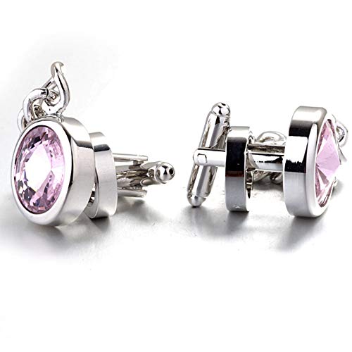 Mancuernillas Redondas de Cristal Plateadas y Rosadas para Hombre miniatura 2