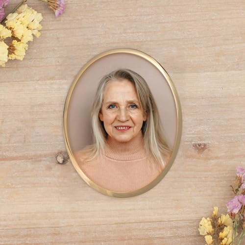 Wanapix | Foto para Lápidas | Retrato de Porcelana Personalizado | Fotocerámica con Marco Dorado | Placas Conmemorativas | Ovalada 8x10cm
